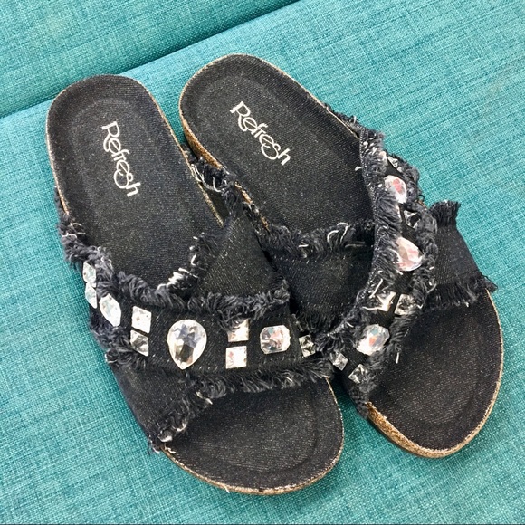 Shoes - Black denim gem sandal